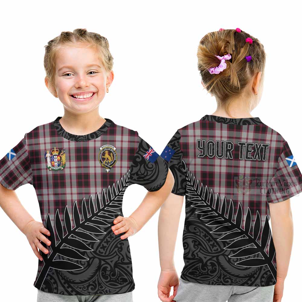 Tartan Vibes Clothing MacPherson (McPherson) Crest Tartan Kid T-Shirt with New Zealand Silver Fern Half Style