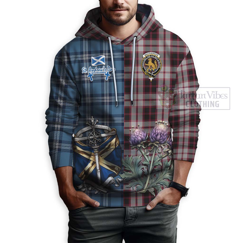 Tartan Vibes Clothing MacPherson (McPherson) Tartan Hoodie Happy St. Andrew's Day Half Tartan Style