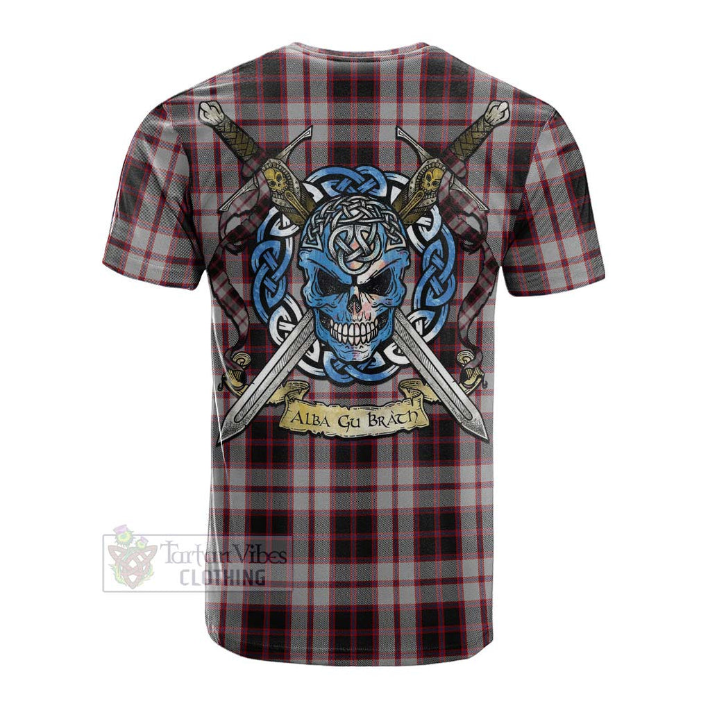 Tartan Vibes Clothing MacPherson (McPherson) Tartan Cotton T-shirt with Family Crest Celtic Skull Style