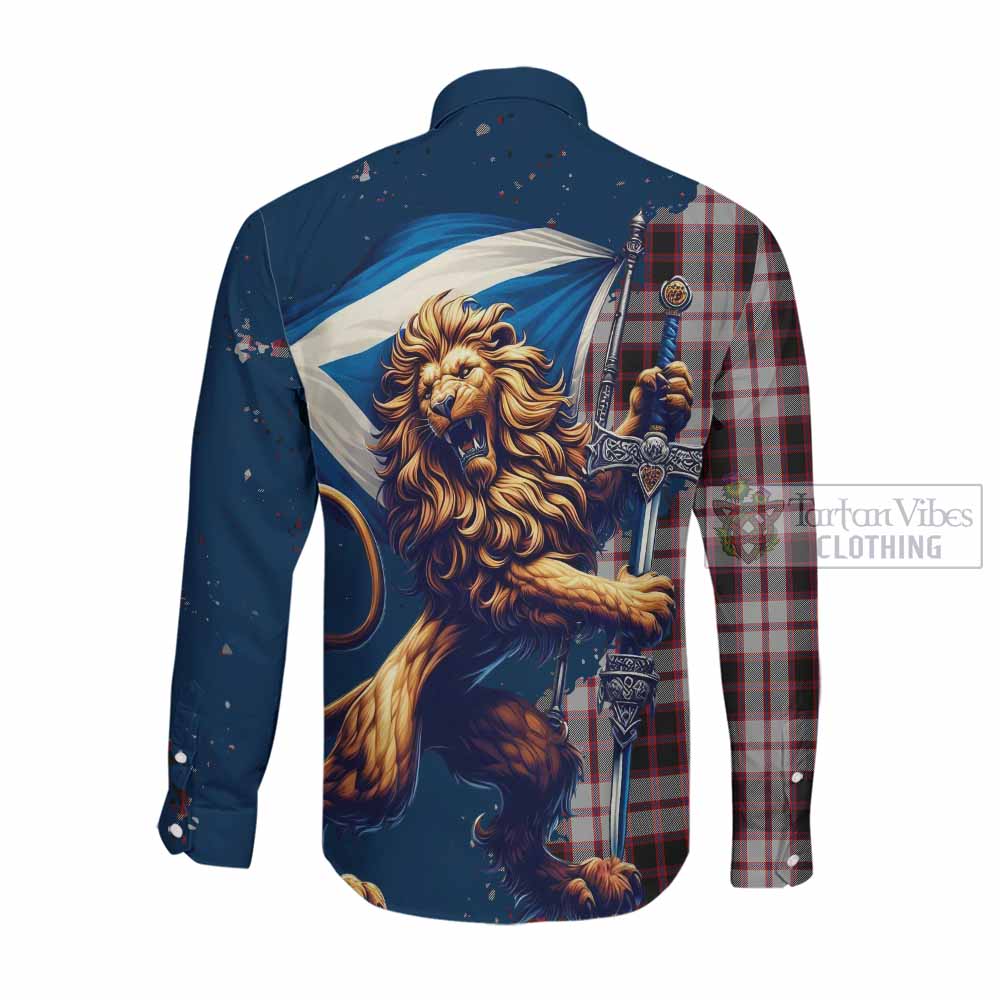 Tartan Vibes Clothing MacPherson (McPherson) Tartan Family Crest Long Sleeve Button Shirt with Scottish Majestic Lion