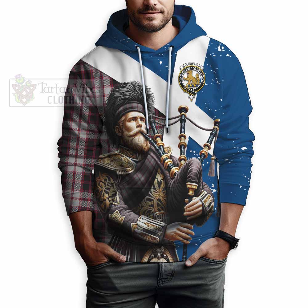 Tartan Vibes Clothing MacPherson (McPherson) Tartan Hoodie with Family Crest Scottish Bagpiper Vibes