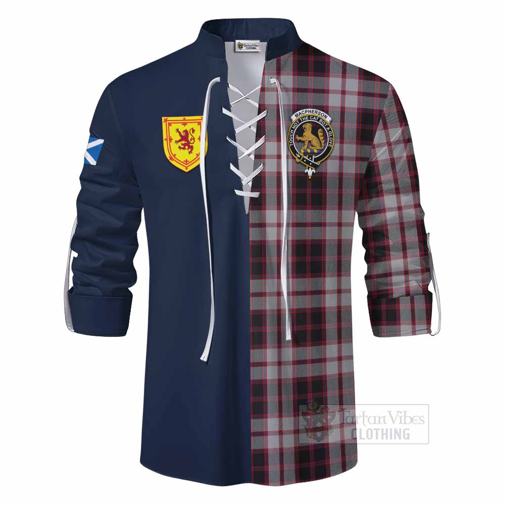 MacPherson (McPherson) Tartan Ghillie Kilt Shirt Alba with Scottish Lion Royal Arm Half Style