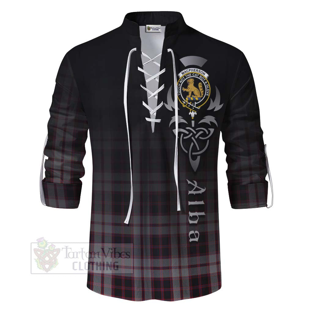 Tartan Vibes Clothing MacPherson (McPherson) Tartan Ghillie Kilt Shirt Featuring Alba Gu Brath Family Crest Celtic Inspired