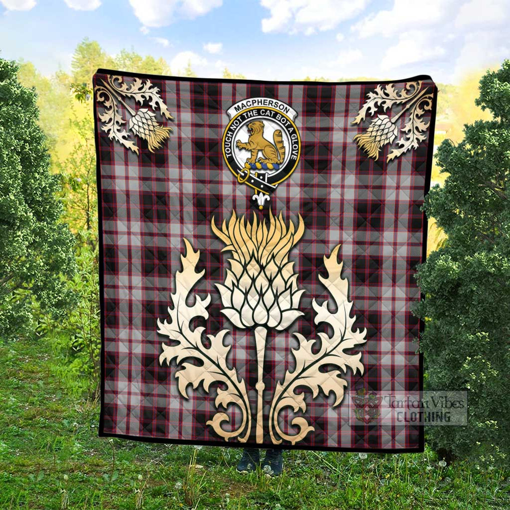 Tartan Vibes Clothing MacPherson (McPherson) Tartan Quilt with Family Crest and Golden Thistle Style