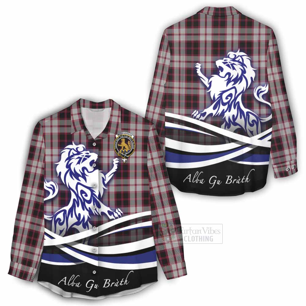 Tartan Vibes Clothing MacPherson (McPherson) Tartan Women's Casual Shirt with Alba Gu Brath Regal Lion Emblem