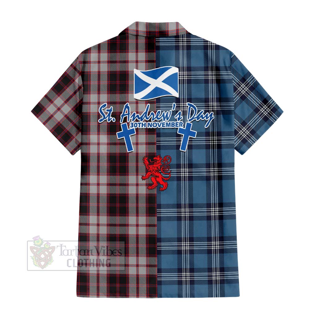 Tartan Vibes Clothing MacPherson (McPherson) Tartan Short Sleeve Button Shirt Happy St. Andrew's Day Half Tartan Style