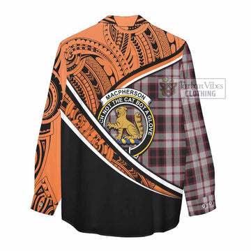 MacPherson (McPherson) Crest Tartan Women's Casual Shirt with Polynesian Vibes Style - Orange Version