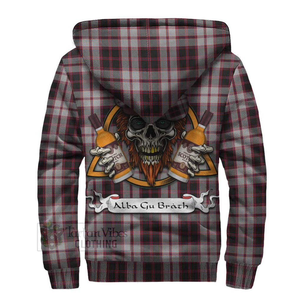 Tartan Vibes Clothing MacPherson (McPherson) Tartan Sherpa Hoodie with Family Crest and Bearded Skull Holding Bottles of Whiskey