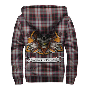 MacPherson (McPherson) Tartan Sherpa Hoodie with Family Crest and Bearded Skull Holding Bottles of Whiskey