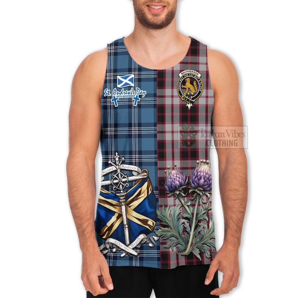 Tartan Vibes Clothing MacPherson (McPherson) Tartan Men's Tank Top Happy St. Andrew's Day Half Tartan Style