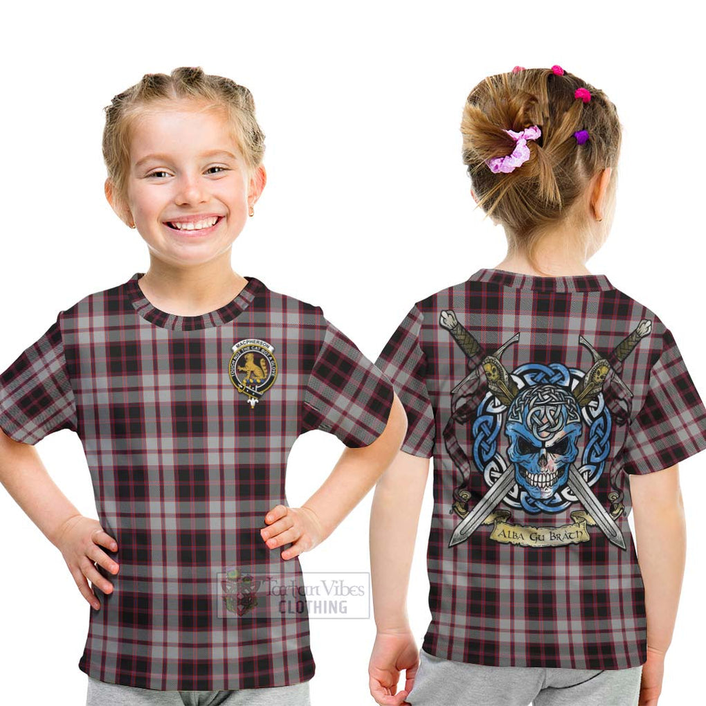 Tartan Vibes Clothing MacPherson (McPherson) Tartan Kid T-Shirt with Family Crest Celtic Skull Style