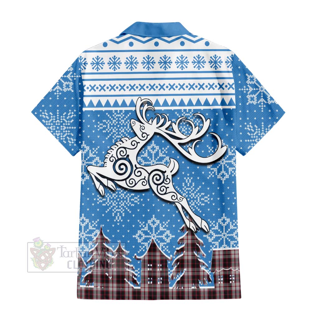 Tartan Vibes Clothing MacPherson (McPherson) Clan Christmas Short Sleeve Button Shirt Celtic Reindeer Style