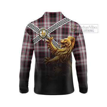 MacPherson (McPherson) Crest Tartan Long Sleeve Polo Shirt with Golden Lion Emblem Celtic Style - Tartan Vibes Clothing