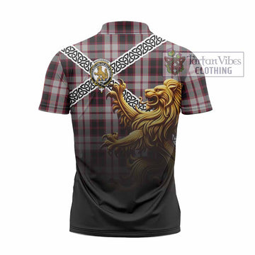 MacPherson (McPherson) Crest Tartan Zipper Polo Shirt with Golden Lion Emblem Celtic Style - Tartan Vibes Clothing