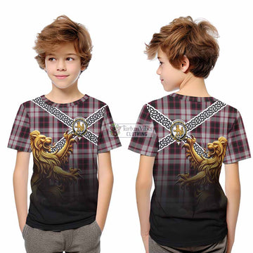 MacPherson (McPherson) Crest Tartan Kid T-Shirt with Golden Lion Emblem Celtic Style - Tartan Vibes Clothing