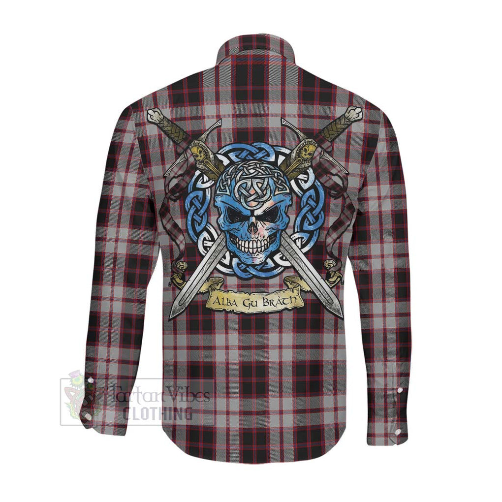 Tartan Vibes Clothing MacPherson (McPherson) Tartan Long Sleeve Button Shirt with Family Crest Celtic Skull Style