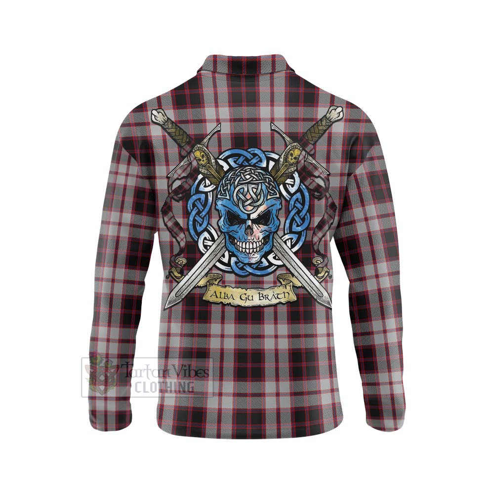 Tartan Vibes Clothing MacPherson (McPherson) Tartan Long Sleeve Polo Shirt with Family Crest Celtic Skull Style