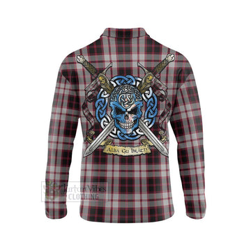 MacPherson (McPherson) Tartan Long Sleeve Polo Shirt with Family Crest Celtic Skull Style