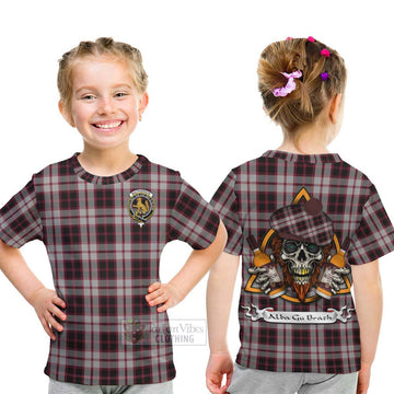 MacPherson (McPherson) Tartan Kid T-Shirt with Family Crest and Bearded Skull Holding Bottles of Whiskey