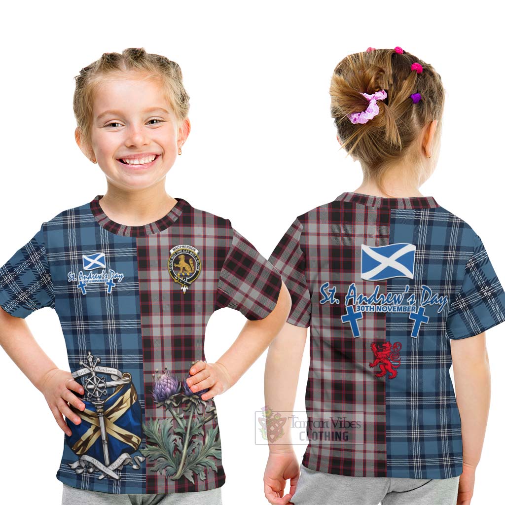 Tartan Vibes Clothing MacPherson (McPherson) Tartan Kid T-Shirt Happy St. Andrew's Day Half Tartan Style