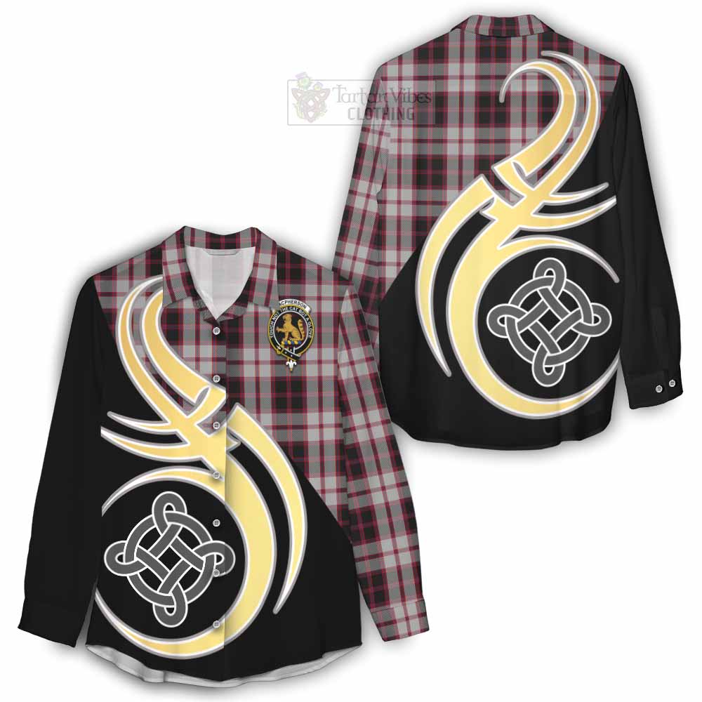 Tartan Vibes Clothing MacPherson (McPherson) Tartan Women's Casual Shirt with Family Crest and Celtic Symbol Style