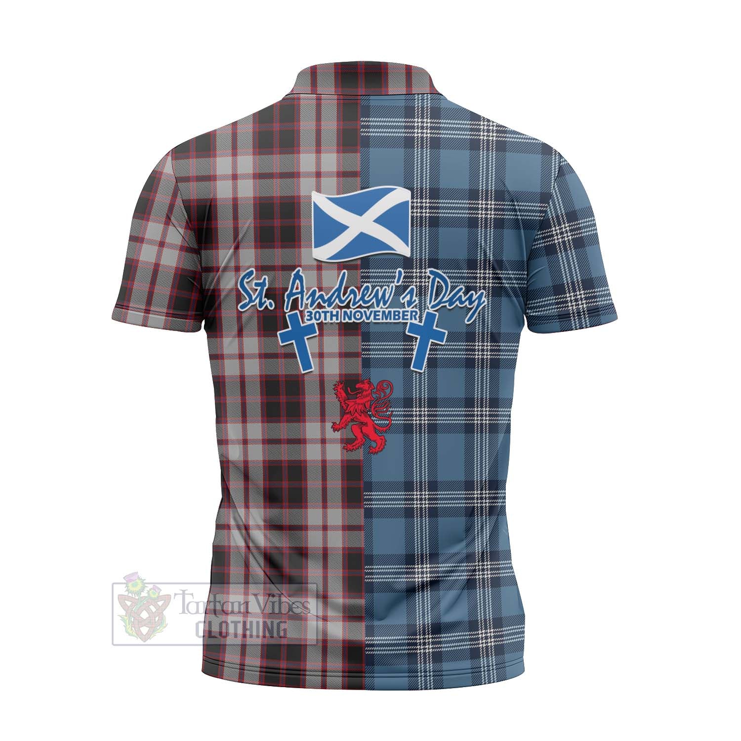 Tartan Vibes Clothing MacPherson (McPherson) Tartan Zipper Polo Shirt Happy St. Andrew's Day Half Tartan Style