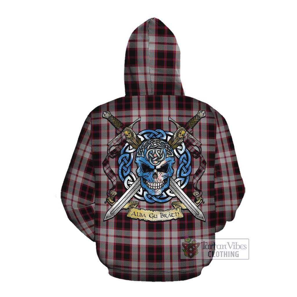 Tartan Vibes Clothing MacPherson (McPherson) Tartan Cotton Hoodie with Family Crest Celtic Skull Style