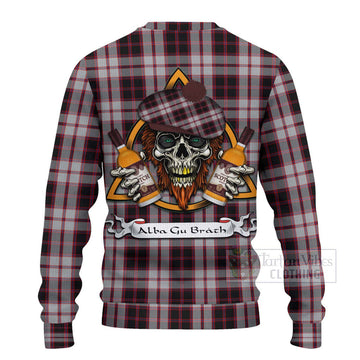 MacPherson (McPherson) Tartan Ugly Sweater with Family Crest and Bearded Skull Holding Bottles of Whiskey