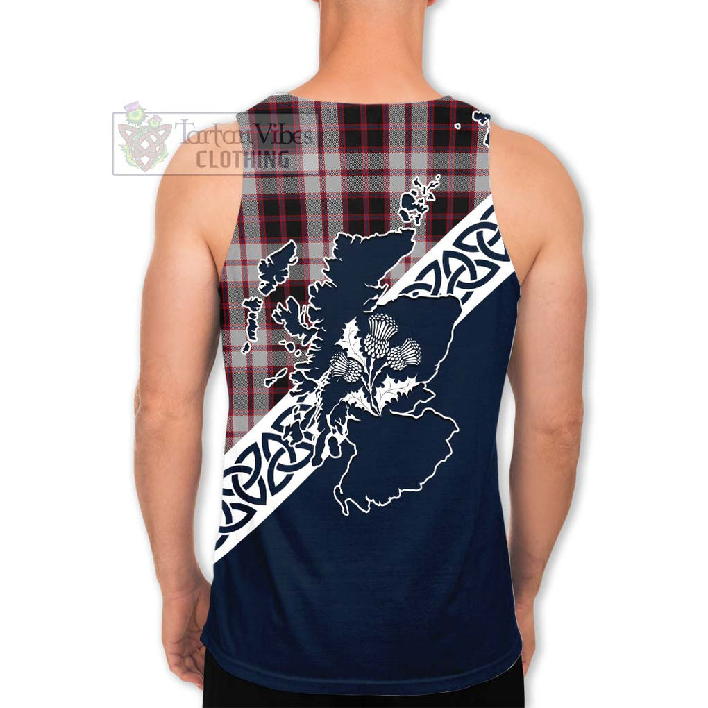 Tartan Vibes Clothing MacPherson (McPherson) Tartan Men's Tank Top Featuring Thistle and Scotland Map