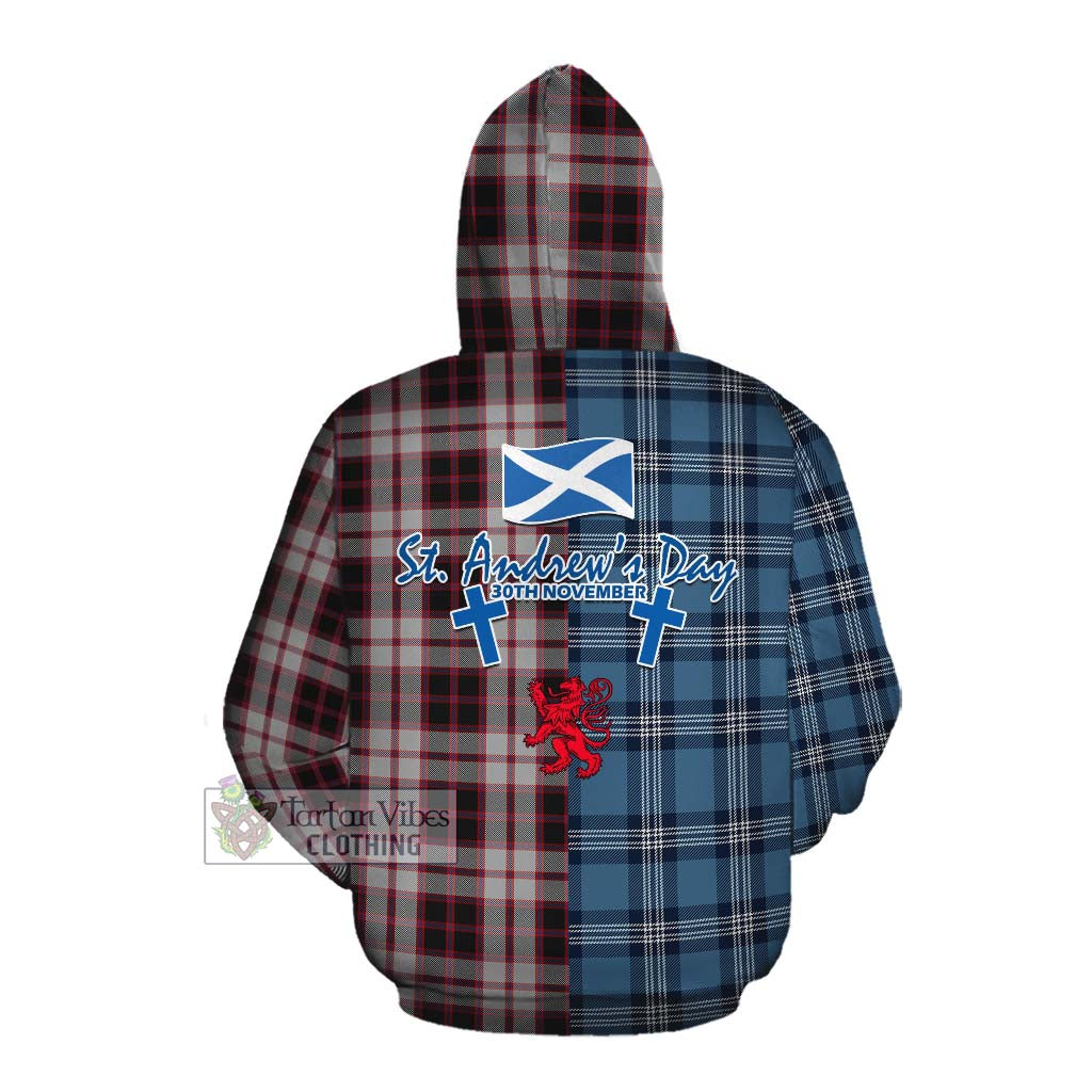 Tartan Vibes Clothing MacPherson (McPherson) Tartan Cotton Hoodie Happy St. Andrew's Day Half Tartan Style