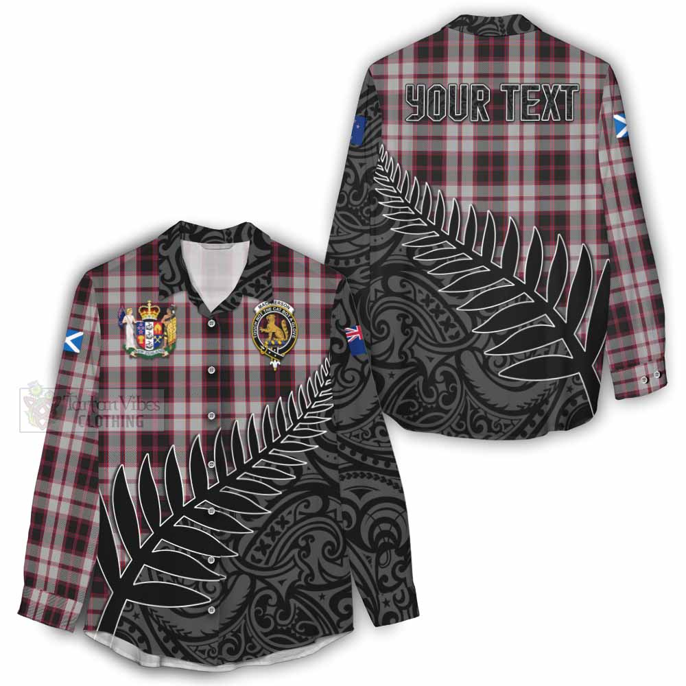 Tartan Vibes Clothing MacPherson (McPherson) Crest Tartan Women's Casual Shirt with New Zealand Silver Fern Half Style