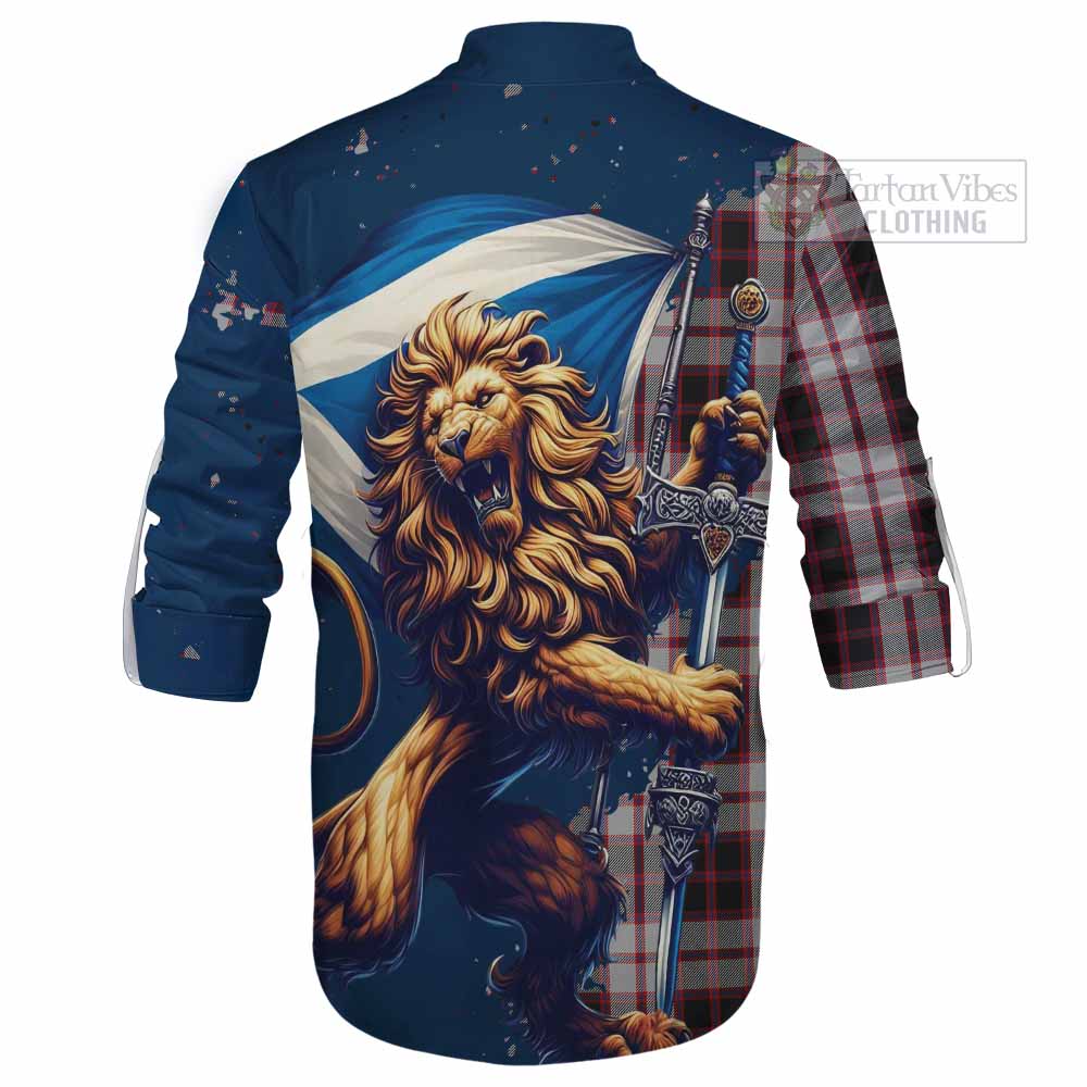 Tartan Vibes Clothing MacPherson (McPherson) Tartan Family Crest Ghillie Kilt Shirt with Scottish Majestic Lion