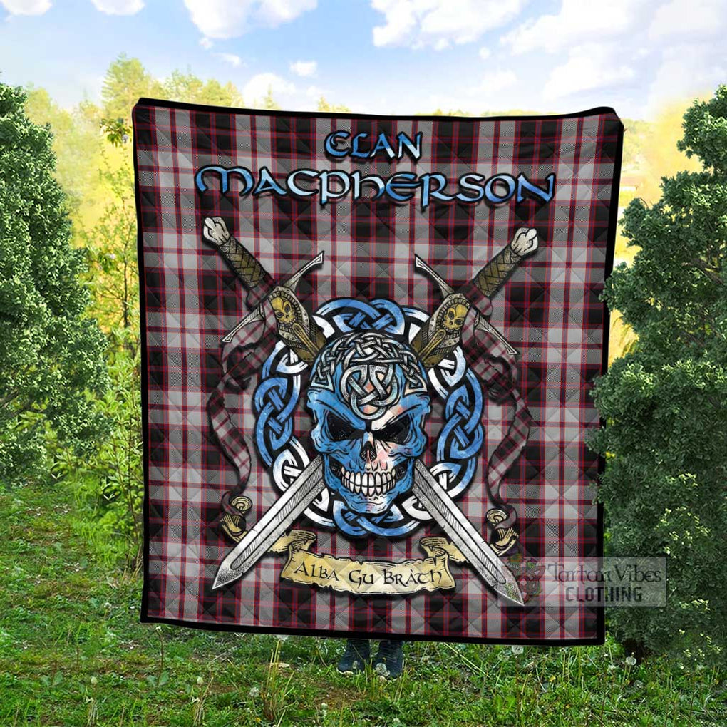 Tartan Vibes Clothing MacPherson (McPherson) Tartan Quilt with Celtic Skull Alba Gu Brath Style