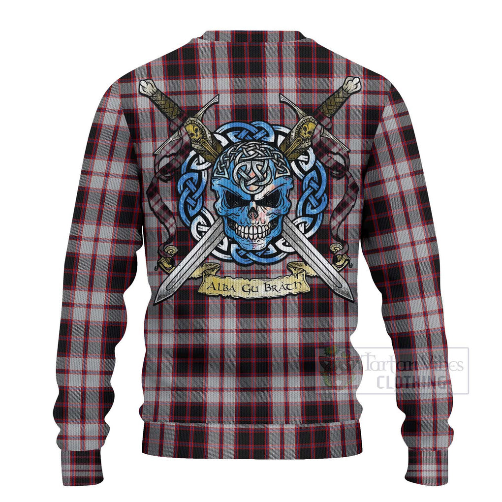 Tartan Vibes Clothing MacPherson (McPherson) Tartan Knitted Sweater with Family Crest Celtic Skull Style