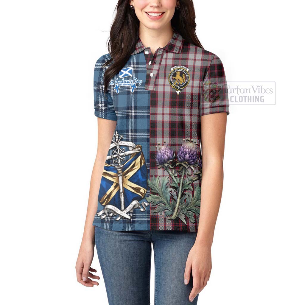 Tartan Vibes Clothing MacPherson (McPherson) Tartan Women's Polo Shirt Happy St. Andrew's Day Half Tartan Style