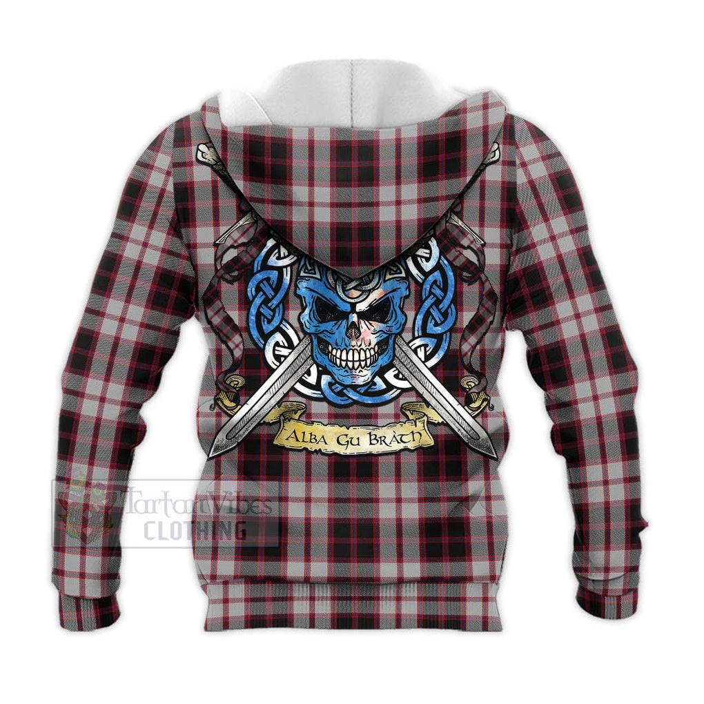 Tartan Vibes Clothing MacPherson (McPherson) Tartan Knitted Hoodie with Family Crest Celtic Skull Style