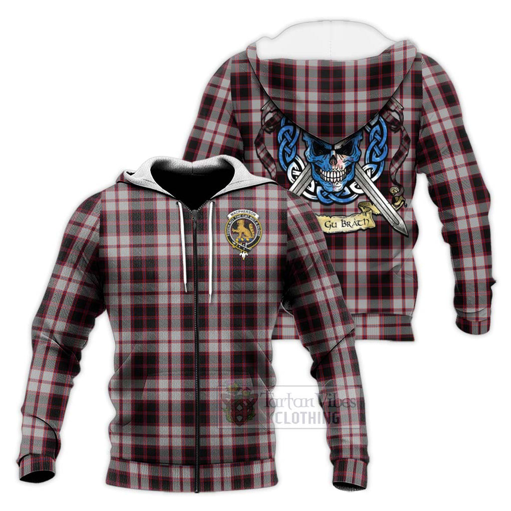 Tartan Vibes Clothing MacPherson (McPherson) Tartan Knitted Hoodie with Family Crest Celtic Skull Style