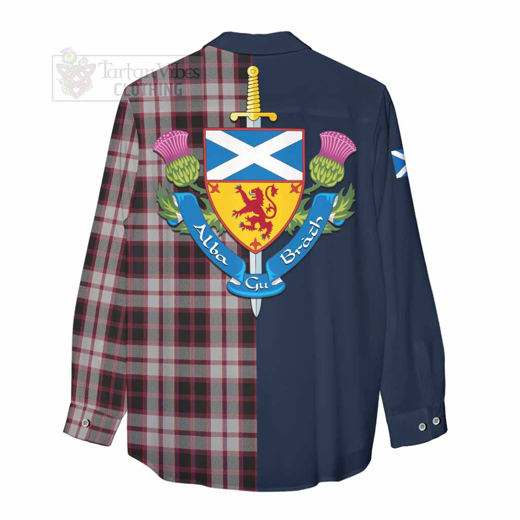 Tartan Vibes Clothing MacPherson (McPherson) Tartan Women's Casual Shirt Alba with Scottish Lion Royal Arm Half Style