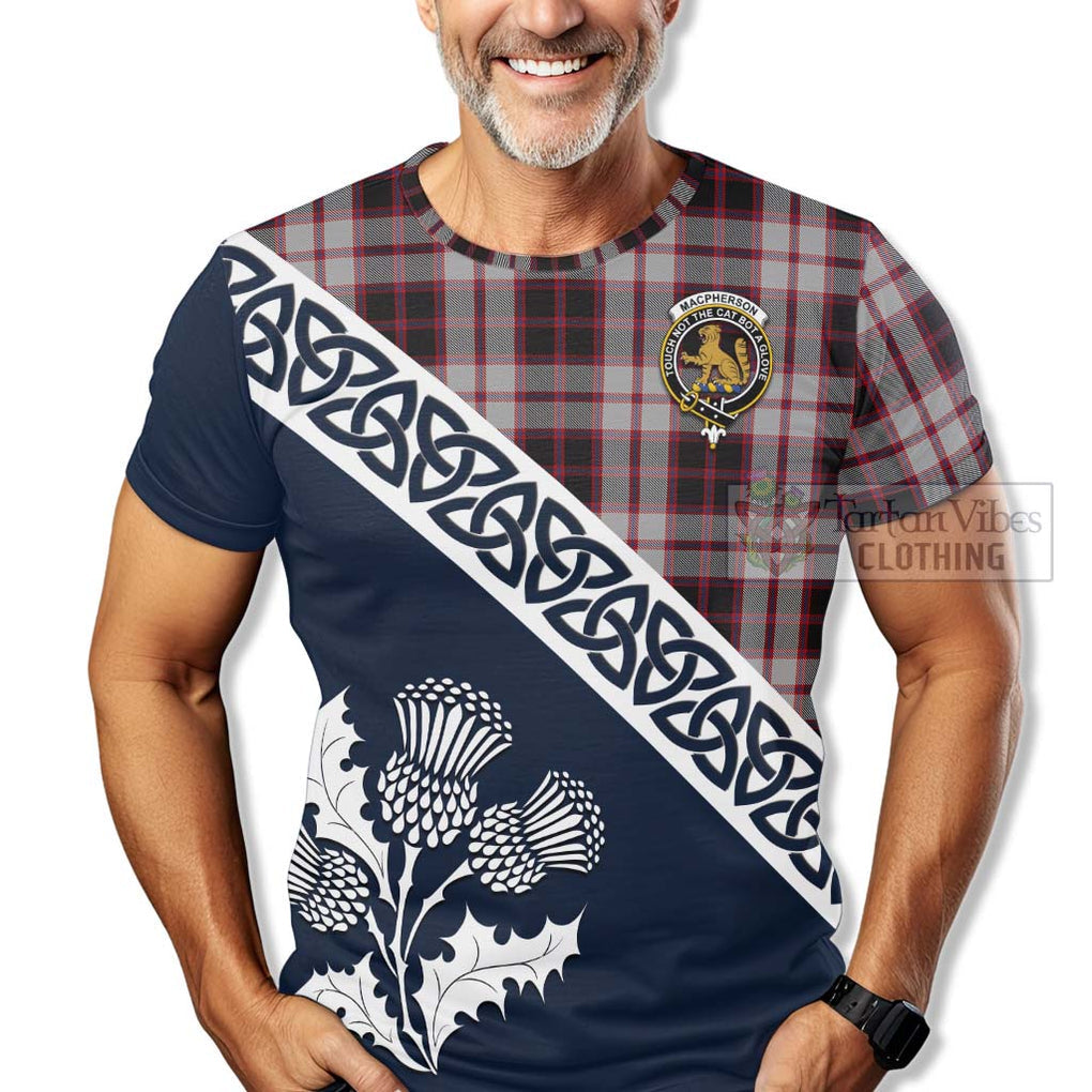 MacPherson (McPherson) Tartan T-Shirt Featuring Thistle and Scotland Map