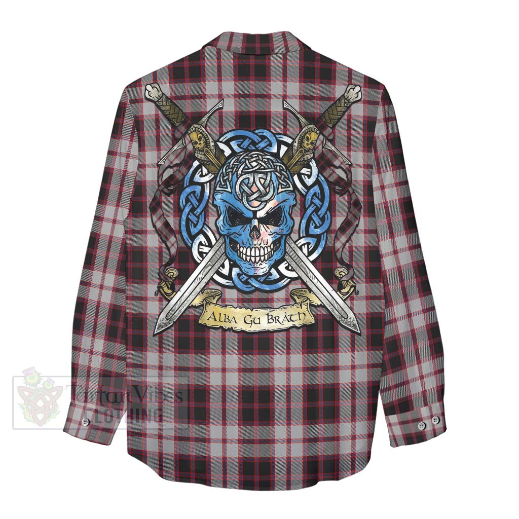 Tartan Vibes Clothing MacPherson (McPherson) Tartan Women's Casual Shirt with Family Crest Celtic Skull Style