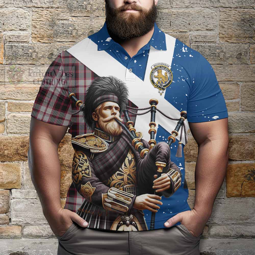 Tartan Vibes Clothing MacPherson (McPherson) Tartan Polo Shirt with Family Crest Scottish Bagpiper Vibes