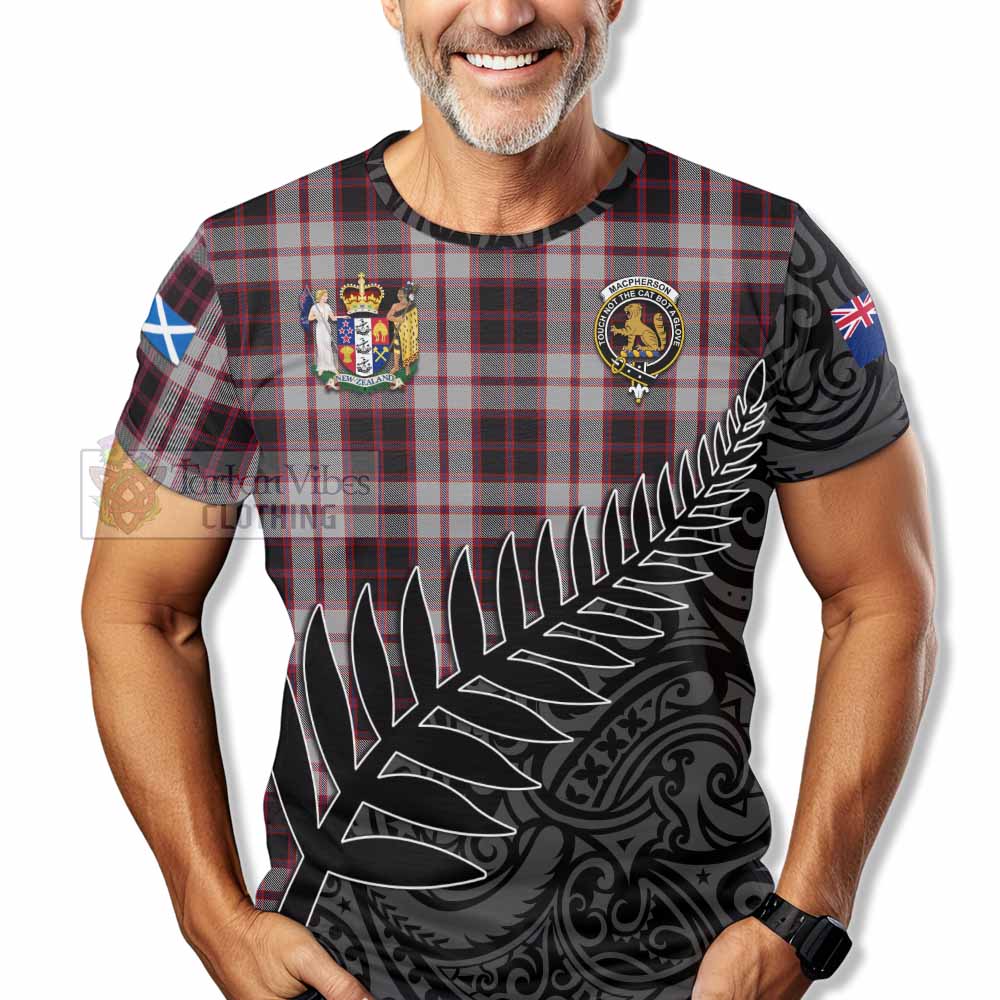 Tartan Vibes Clothing MacPherson (McPherson) Crest Tartan T-Shirt with New Zealand Silver Fern Half Style