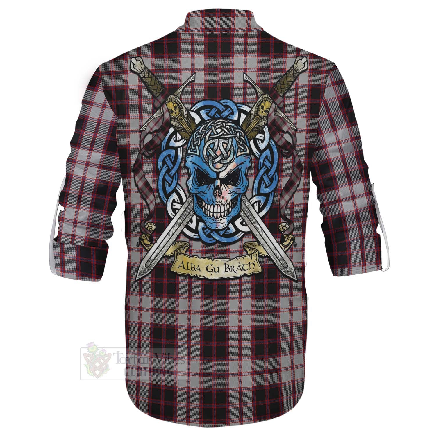MacPherson (McPherson) Tartan Ghillie Kilt Shirt with Family Crest Celtic Skull Style - Tartan Vibes Clothing