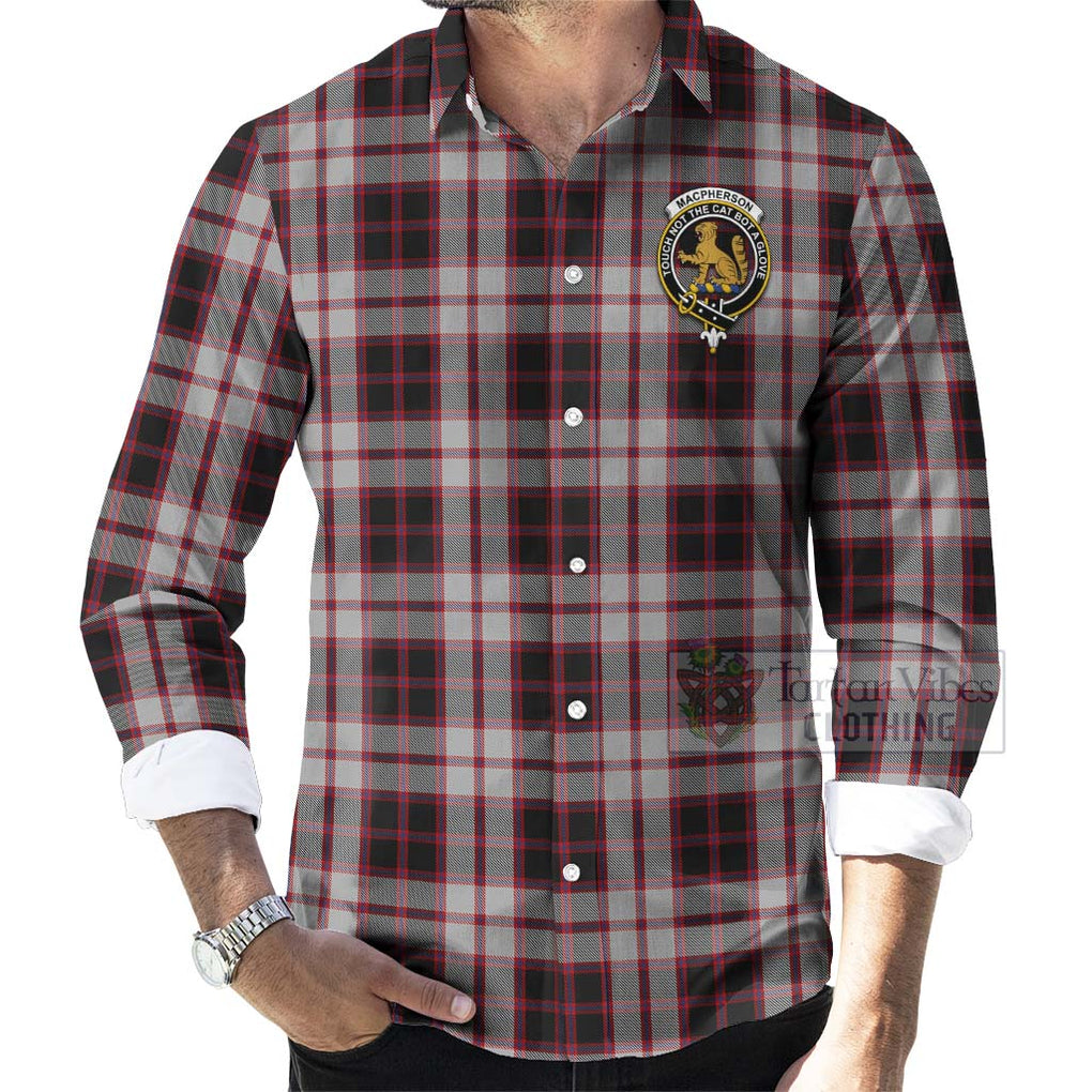 Tartan Vibes Clothing MacPherson (McPherson) Tartan Long Sleeve Button Shirt with Family Crest Celtic Skull Style