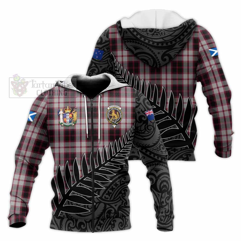 Tartan Vibes Clothing MacPherson (McPherson) Crest Tartan Knitted Hoodie with New Zealand Silver Fern Half Style