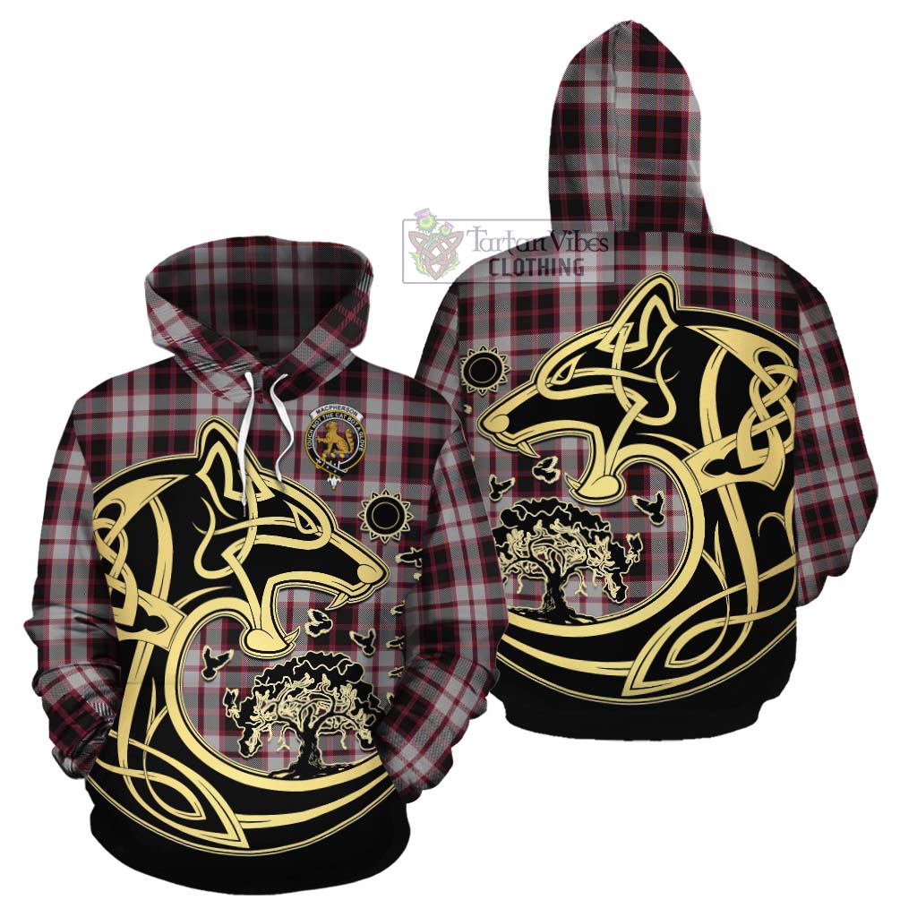 Tartan Vibes Clothing MacPherson (McPherson) Tartan Cotton Hoodie with Family Crest Celtic Wolf Style