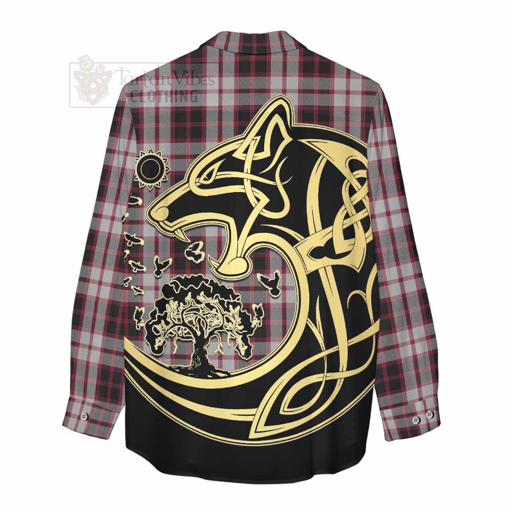 Tartan Vibes Clothing MacPherson (McPherson) Tartan Women's Casual Shirt with Family Crest Celtic Wolf Style