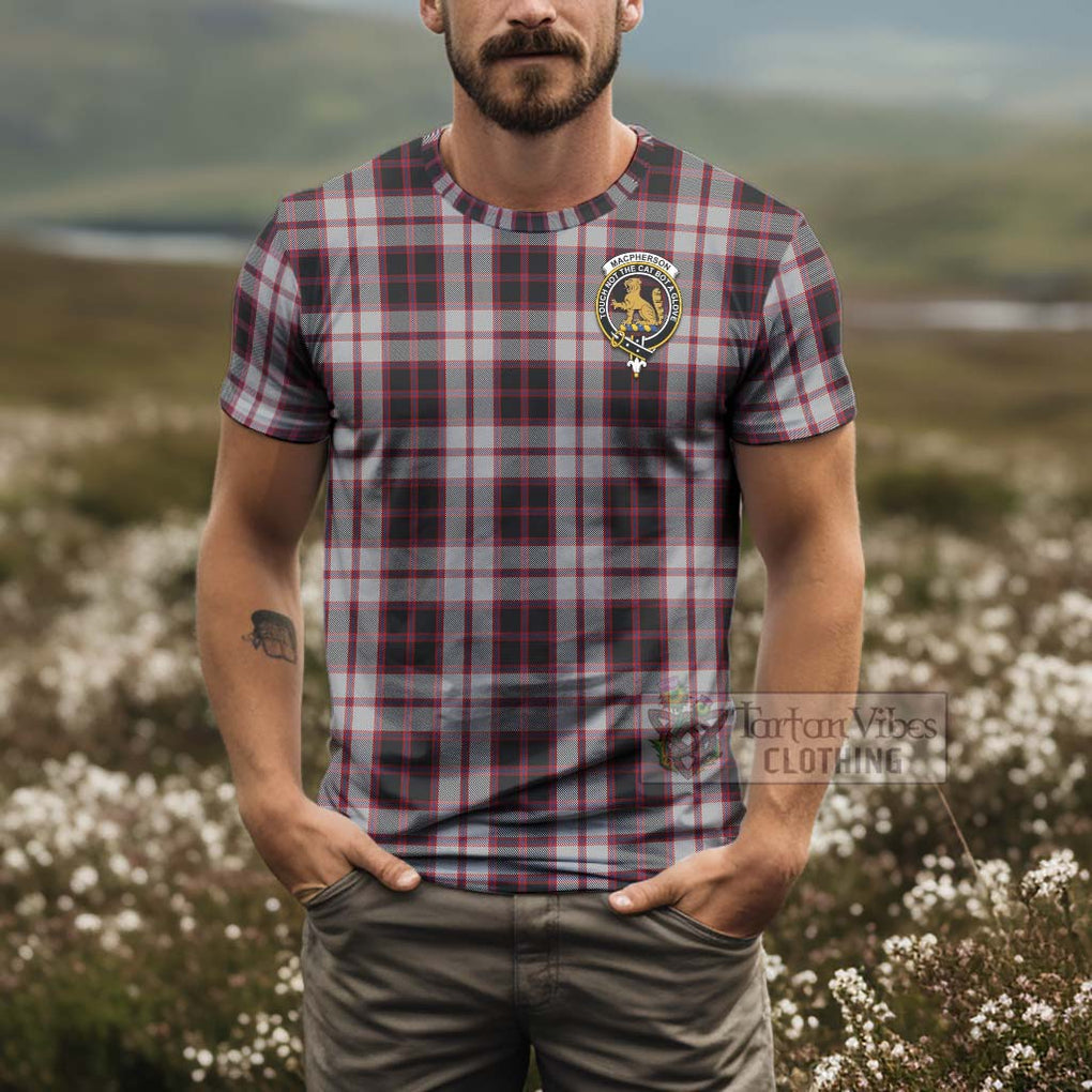 Tartan Vibes Clothing MacPherson (McPherson) Tartan T-Shirt with Family Crest and Bearded Skull Holding Bottles of Whiskey