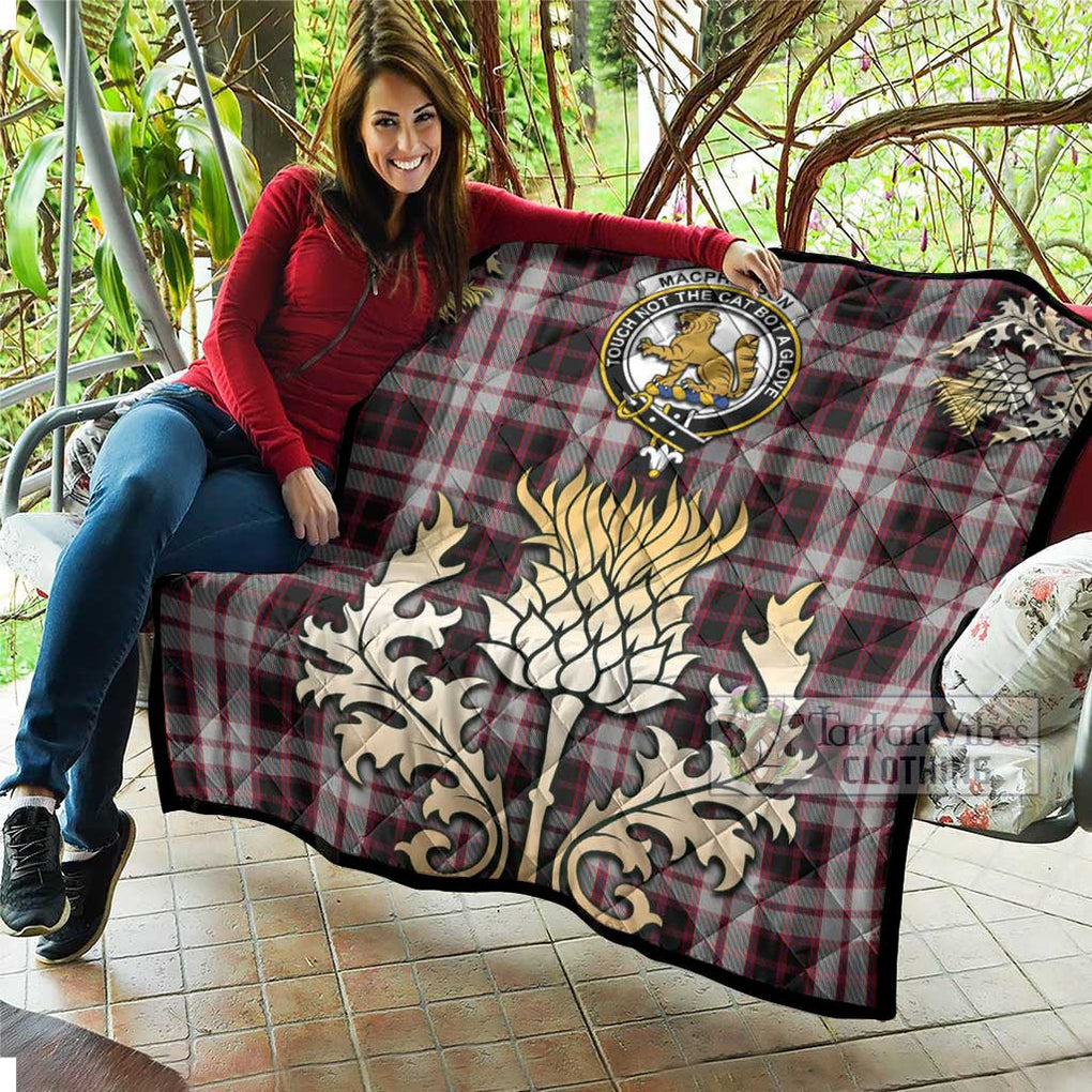 Tartan Vibes Clothing MacPherson (McPherson) Tartan Quilt with Family Crest and Golden Thistle Style