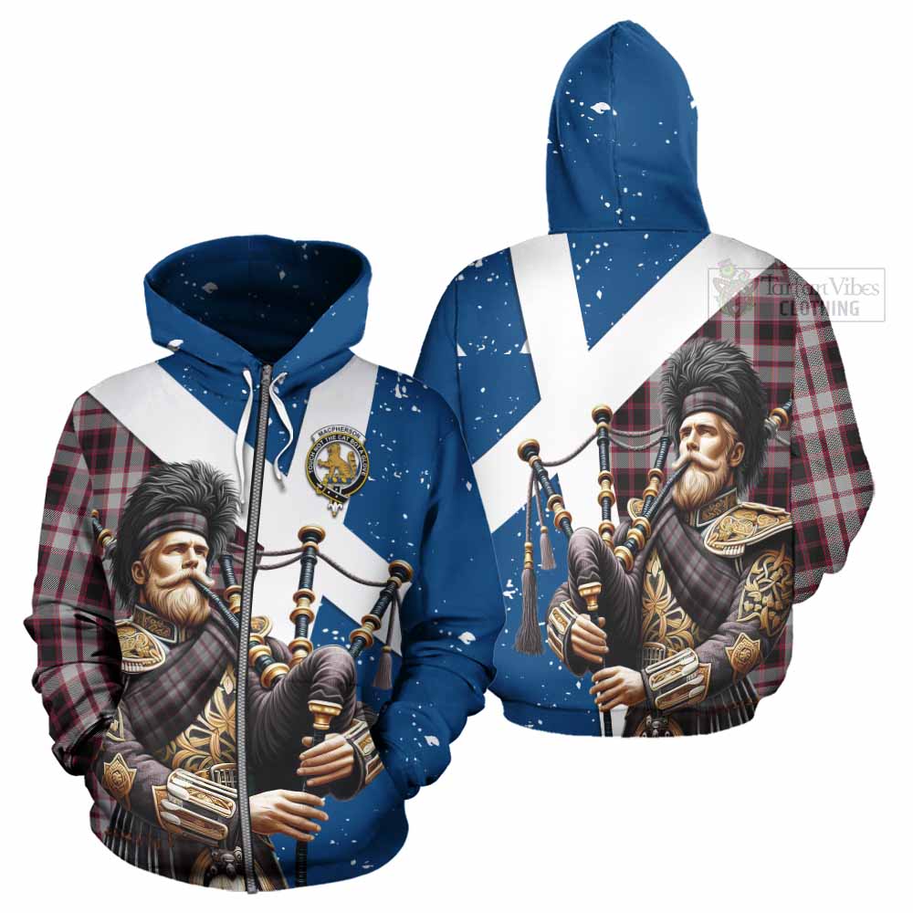 Tartan Vibes Clothing MacPherson (McPherson) Tartan Hoodie with Family Crest Scottish Bagpiper Vibes